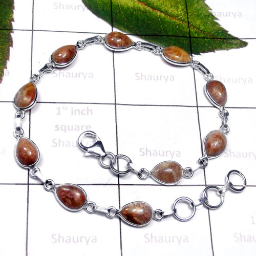 Fossil Coral B - SBB990-Exclusive Silver Semiprecious Gemstone Pretty Bejal Brace Fossil Coral B - SBB990-Exclusive Silver Semiprecious Gemstone Pretty Bejal Brace