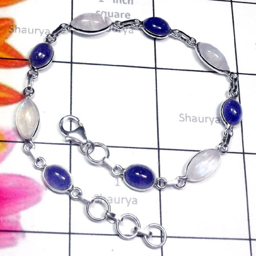 Rainbow n Tanzanite I - SBB990-Exclusive Silver Semiprecious Gemstone Pretty Bejal Brace