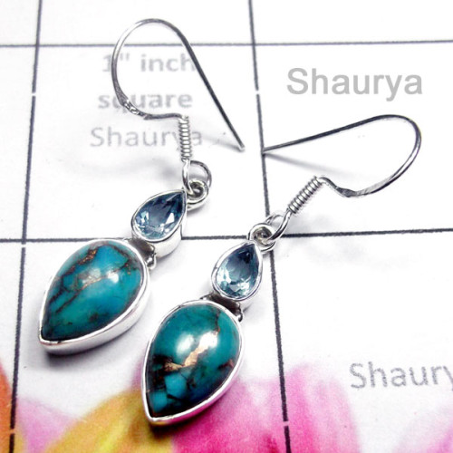 Blue Copper Turquoise F - SDE948-Small Size Lovely Gemstone Pretty Earring