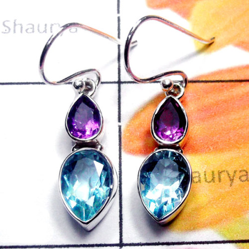 Blue Topaz O - SDE948-Small Size Lovely Gemstone Pretty Earring