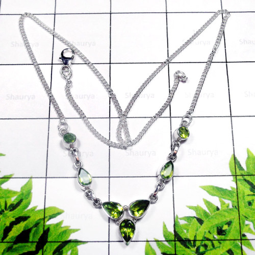 Peridot B - SDN995-Exclusive Silver Semiprecious Gemstone Gorgeous Necklace