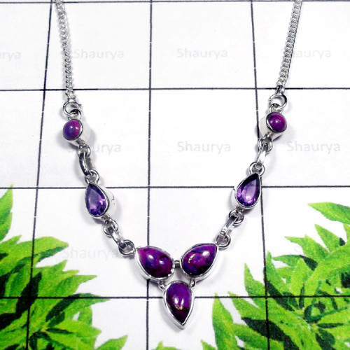 Purple Turquoise C - SDN995-Exclusive Silver Semiprecious Gemstone Gorgeous Necklace