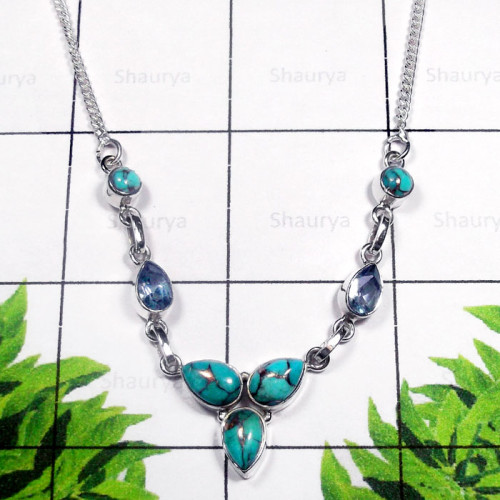 Blue Copper Turquoise D - SDN995-Exclusive Silver Semiprecious Gemstone Gorgeous Necklace