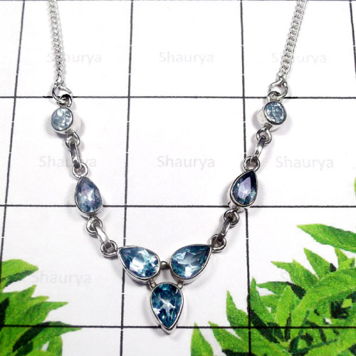 Blue Topaz H - SDN995-Exclusive Silver Semiprecious Gemstone Gorgeous Necklace
