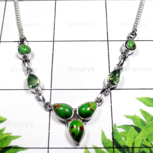 Green Turquoise I - SDN995-Exclusive Silver Semiprecious Gemstone Gorgeous Necklace