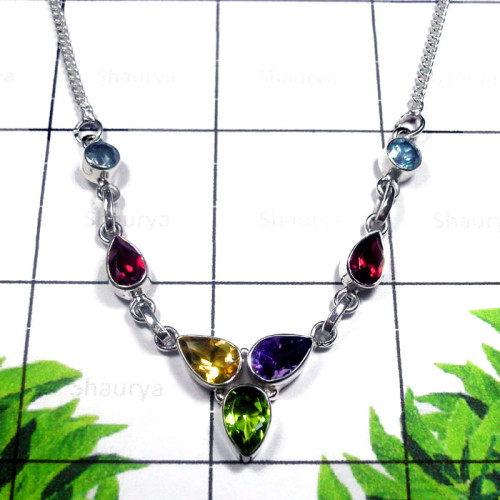 Multi Cut Gemstone O - SDN995-Exclusive Silver Semiprecious Gemstone Gorgeous Necklace