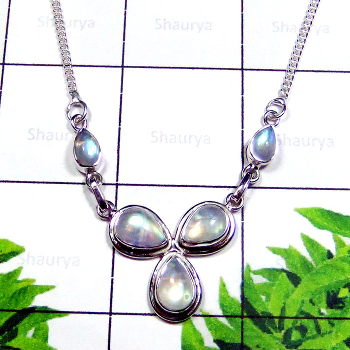 Rainbow Moonstone A - SDN991-Sterling Silver Semiprecious Gemstone Stylish Necklace Rainbow Moonstone A - SDN991-Sterling Silver Semiprecious Gemstone Stylish Necklace