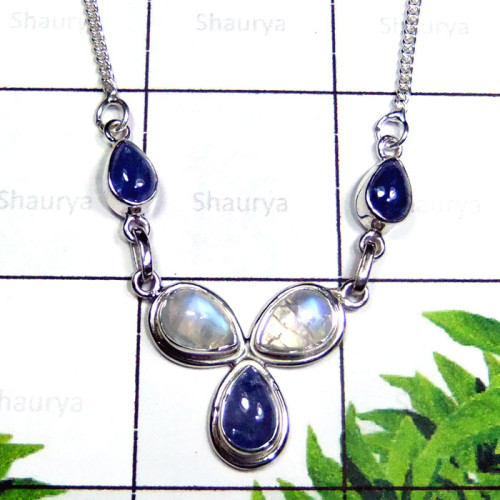 Tanzanite C - SDN991-Sterling Silver Semiprecious Gemstone Stylish Necklace