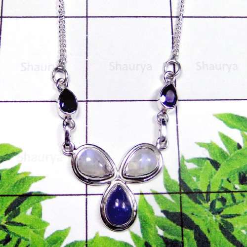 Rainbow Moonstone D - SDN991-Sterling Silver Semiprecious Gemstone Stylish Necklace