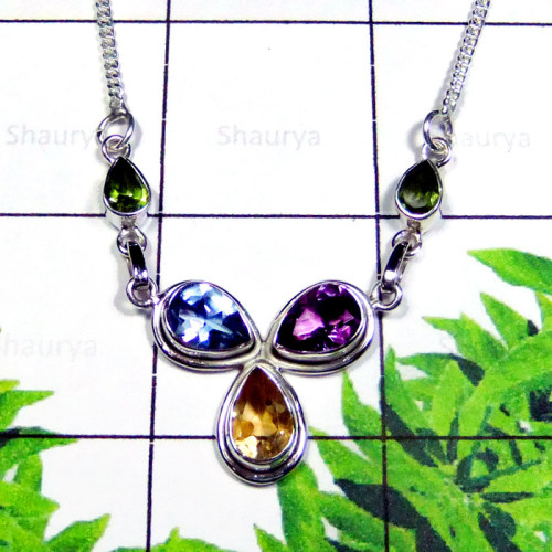 Multi Cut Gmestone F - SDN991-Sterling Silver Semiprecious Gemstone Stylish Necklace