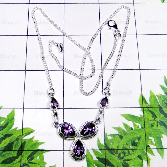 Amethyst H - SDN991-Sterling Silver Semiprecious Gemstone Stylish Necklace Amethyst H - SDN991-Sterling Silver Semiprecious Gemstone Stylish Necklace
