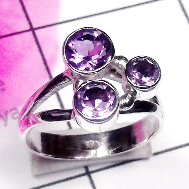 Amethyst A - SDR982-Exclusive Silver Semiprecious Gemstone Trendy Ring Amethyst A - SDR982-Exclusive Silver Semiprecious Gemstone Trendy Ring