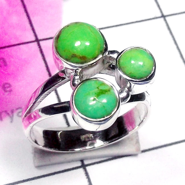 Green Turquoise B - SDR982-Exclusive Silver Semiprecious Gemstone Trendy Ring Green Turquoise B - SDR982-Exclusive Silver Semiprecious Gemstone Trendy Ring