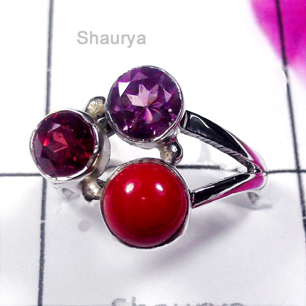 Mix Cut n Cab Gmestone C - SDR982-Exclusive Silver Semiprecious Gemstone Trendy Ring Mix Cut n Cab Gmestone C - SDR982-Exclusive Silver Semiprecious Gemstone Trendy Ring