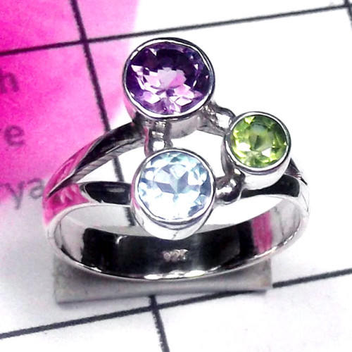 Multi Cut Gemstone F - SDR982-Exclusive Silver Semiprecious Gemstone Trendy Ring Multi Cut Gemstone F - SDR982-Exclusive Silver Semiprecious Gemstone Trendy Ring