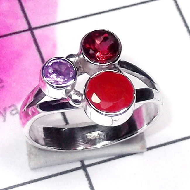 Multi Cut Gemstone G - SDR982-Exclusive Silver Semiprecious Gemstone Trendy Ring Multi Cut Gemstone G - SDR982-Exclusive Silver Semiprecious Gemstone Trendy Ring
