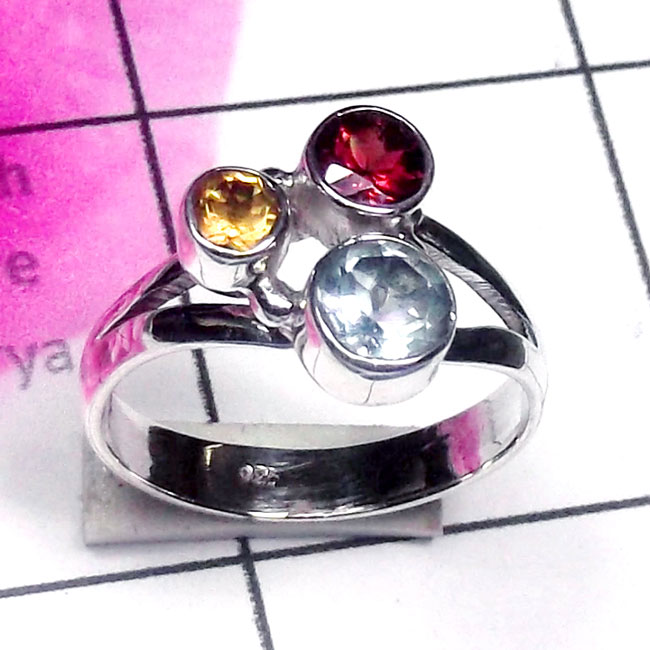 Multi Cut Gemstone H - SDR982-Exclusive Silver Semiprecious Gemstone Trendy Ring Multi Cut Gemstone H - SDR982-Exclusive Silver Semiprecious Gemstone Trendy Ring