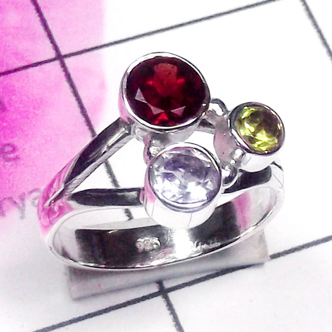 Multi Cut Gemstone O - SDR982-Exclusive Silver Semiprecious Gemstone Trendy Ring Multi Cut Gemstone O - SDR982-Exclusive Silver Semiprecious Gemstone Trendy Ring