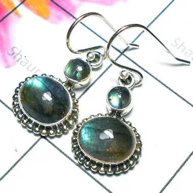 Labradorite D - SDE941-Fabulous Oxidized Earring with Natural Gemstone