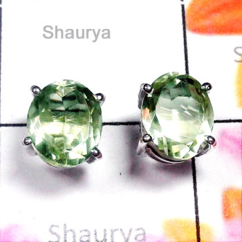Green Amethyst A - SSE992-Sterling Silver 9x11 mm Gemstone Stud Earring