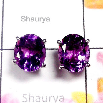Amethyst B - SSE992-Sterling Silver 9x11 mm Gemstone Stud Earring