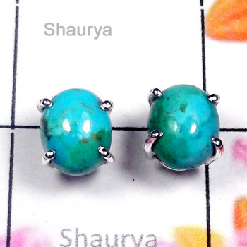 Blue Turquoise E - SSE992-Sterling Silver 9x11 mm Gemstone Stud Earring