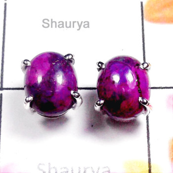 Purple Turquoise F - SSE992-Sterling Silver 9x11 mm Gemstone Stud Earring