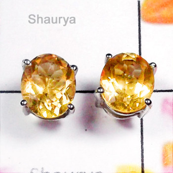 Citrine G - SSE992-Sterling Silver 9x11 mm Gemstone Stud Earring