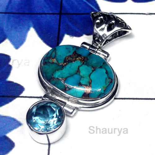 Blue copper Turquoise A - SD919-Semiprecious Gemstone Sterling Silver Stunning Pendant Blue copper Turquoise A - SD919-Semiprecious Gemstone Sterling Silver Stunning Pendant