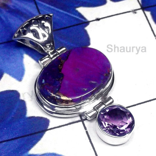 Purple Copper Turquoise B - SD919-Semiprecious Gemstone Sterling Silver Stunning Pendant Purple Copper Turquoise B - SD919-Semiprecious Gemstone Sterling Silver Stunning Pendant
