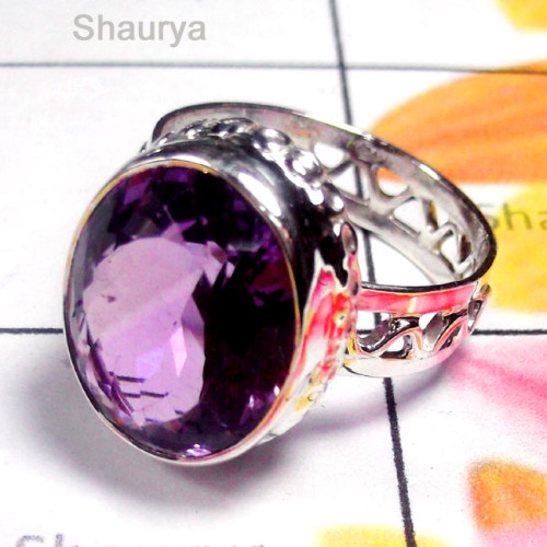Amethyst A - SDR981-Sterling Silver Semiprecious Gemstone Designer Ring