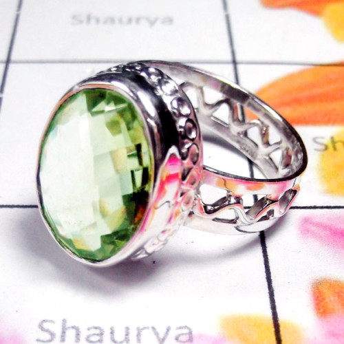 Green Amethyst B - SDR981-Sterling Silver Semiprecious Gemstone Designer Ring