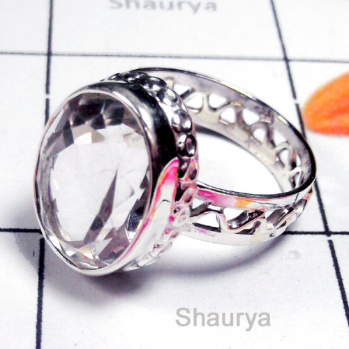 Crystal Quartz O - SDR981-Sterling Silver Semiprecious Gemstone Designer Ring
