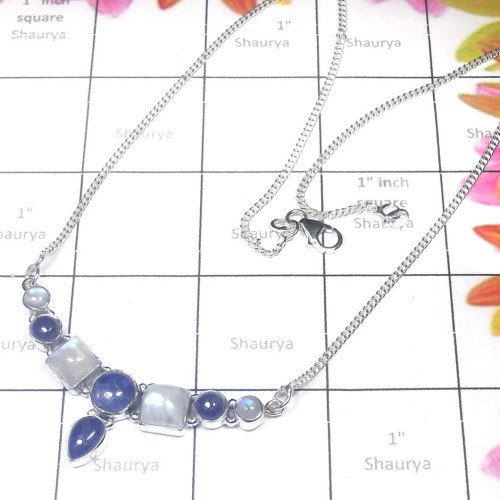 Rainbow moonstone O - SDN988-Wholesale silver gems Necklace Rainbow moonstone O - SDN988-Wholesale silver gems Necklace