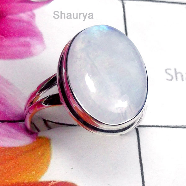 Rainbow Moonstone A - PSR992-Plain Silver 925 Rainbow Moonstone Handmade Ring Rainbow Moonstone A - PSR992-Plain Silver 925 Rainbow Moonstone Handmade Ring