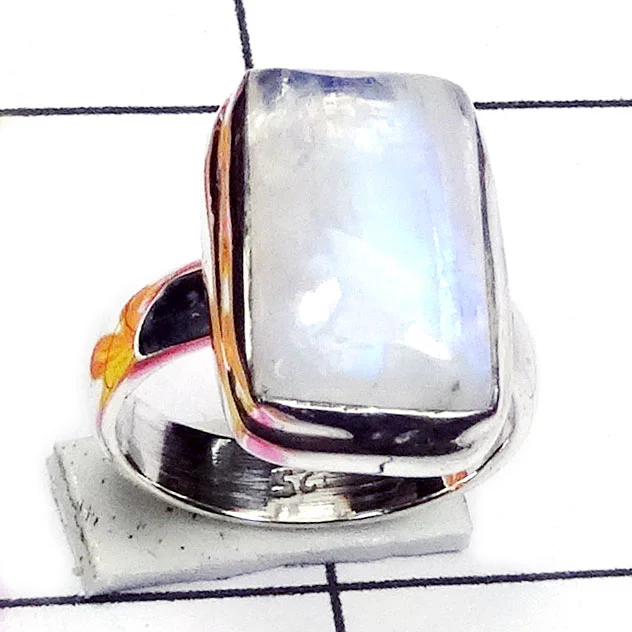Rainbow G - PSR992-Plain Silver 925 Rainbow Moonstone Handmade Ring Rainbow G - PSR992-Plain Silver 925 Rainbow Moonstone Handmade Ring