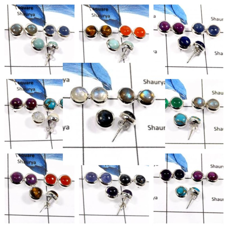 100 Pairs Studs Earrings STCAB100PS- Cab Gemstone Plain Setting 925 Silver 100 Pairs Studs Earrings STCAB100PS- Cab Gemstone Plain Setting 925 Silver