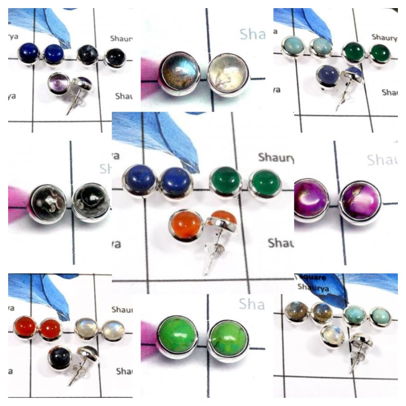 100 Pairs Studs Earrings STCAB100PS- Cab Gemstone Plain Setting 925 Silver 100 Pairs Studs Earrings STCAB100PS- Cab Gemstone Plain Setting 925 Silver