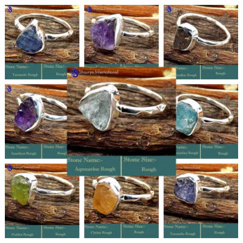 100 Rings wholesale in Natural Rough Stones and 925 Sterling Silver- RFR100RWL