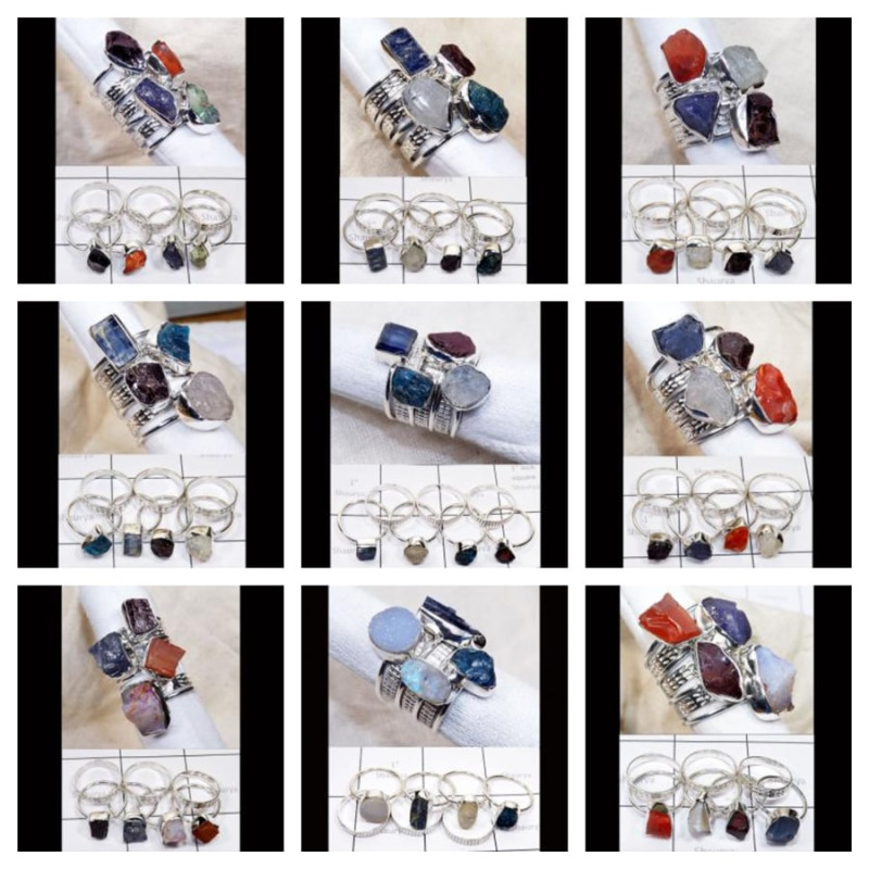 Stack Rings wholesale Lot - Rough Gemstone Stack rings Sterling Silver 925- STKWL250RF