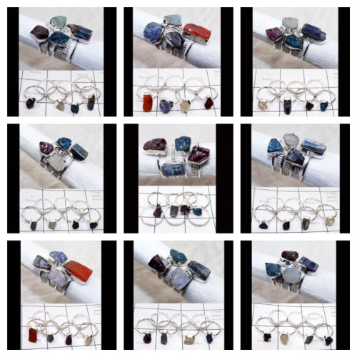 Stack Rings wholesale Lot - Rough Gemstone Stack rings Sterling Silver 925- STKWL250RF