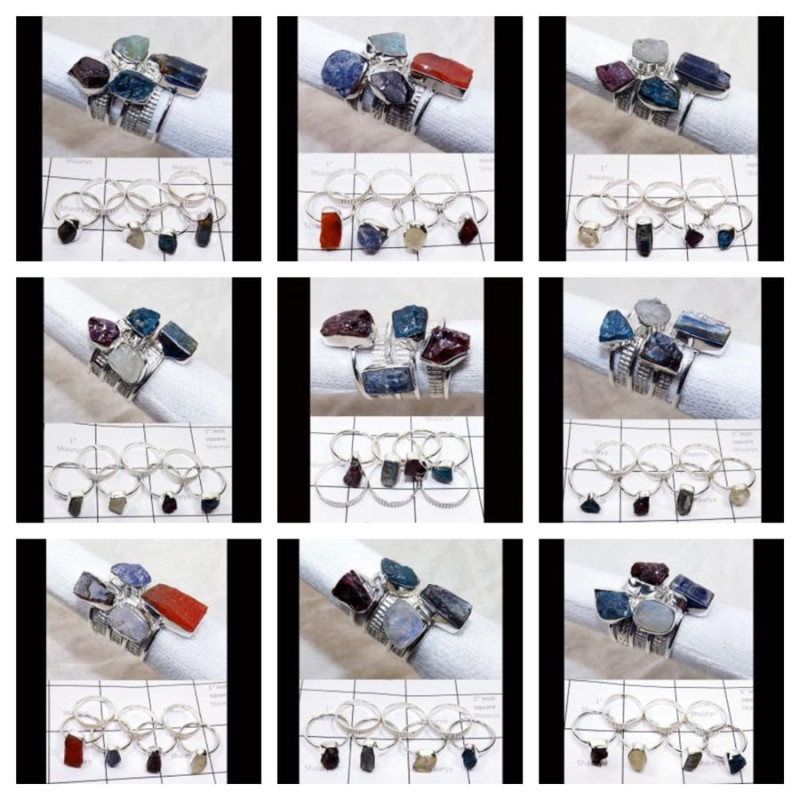 Stack Rings wholesale Lot - Rough Gemstone Stack rings Sterling Silver 925- STKWL250RF