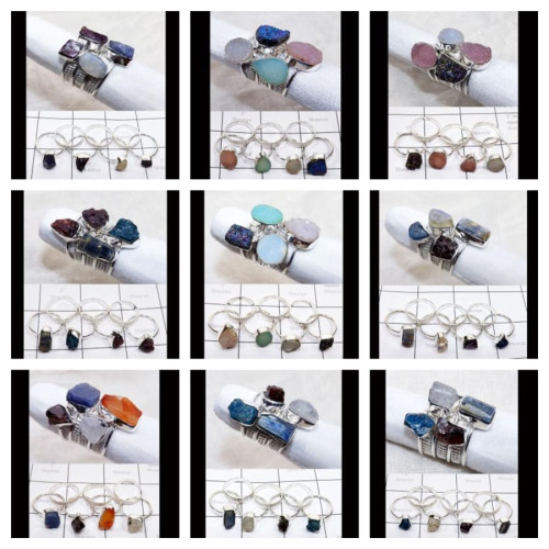 Stack Rings wholesale Lot - Rough Gemstone Stack rings Sterling Silver 925- STKWL250RF