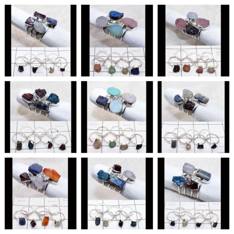 Stack Rings wholesale Lot - Rough Gemstone Stack rings Sterling Silver 925- STKWL250RF