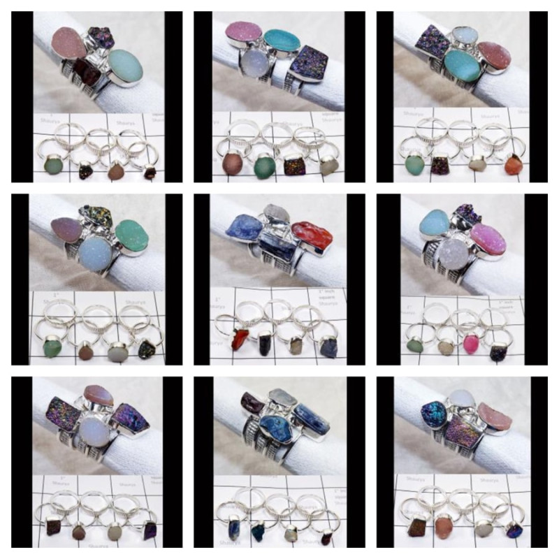 Stack Rings wholesale Lot - Rough Gemstone Stack rings Sterling Silver 925- STKWL250RF
