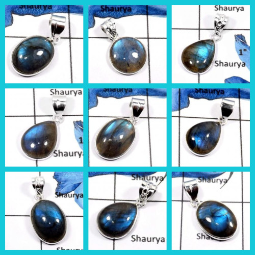 Z250LBP01-250 Grams (80-90 pcs) Bejel Pendants in Labradorite and Silver wholesale lot