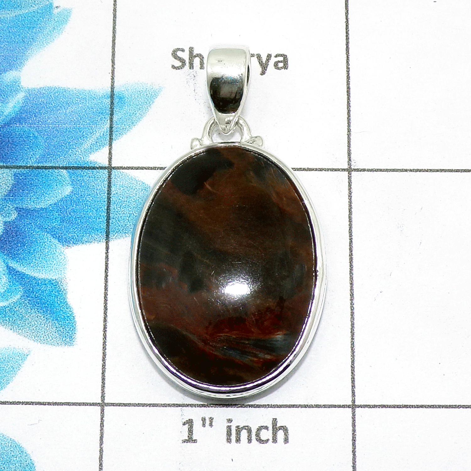 Natural Pietersite Cab Pendant A - ISP500 - Oval Shape Solid 925 Sterling Silver Plain Setting Pendant