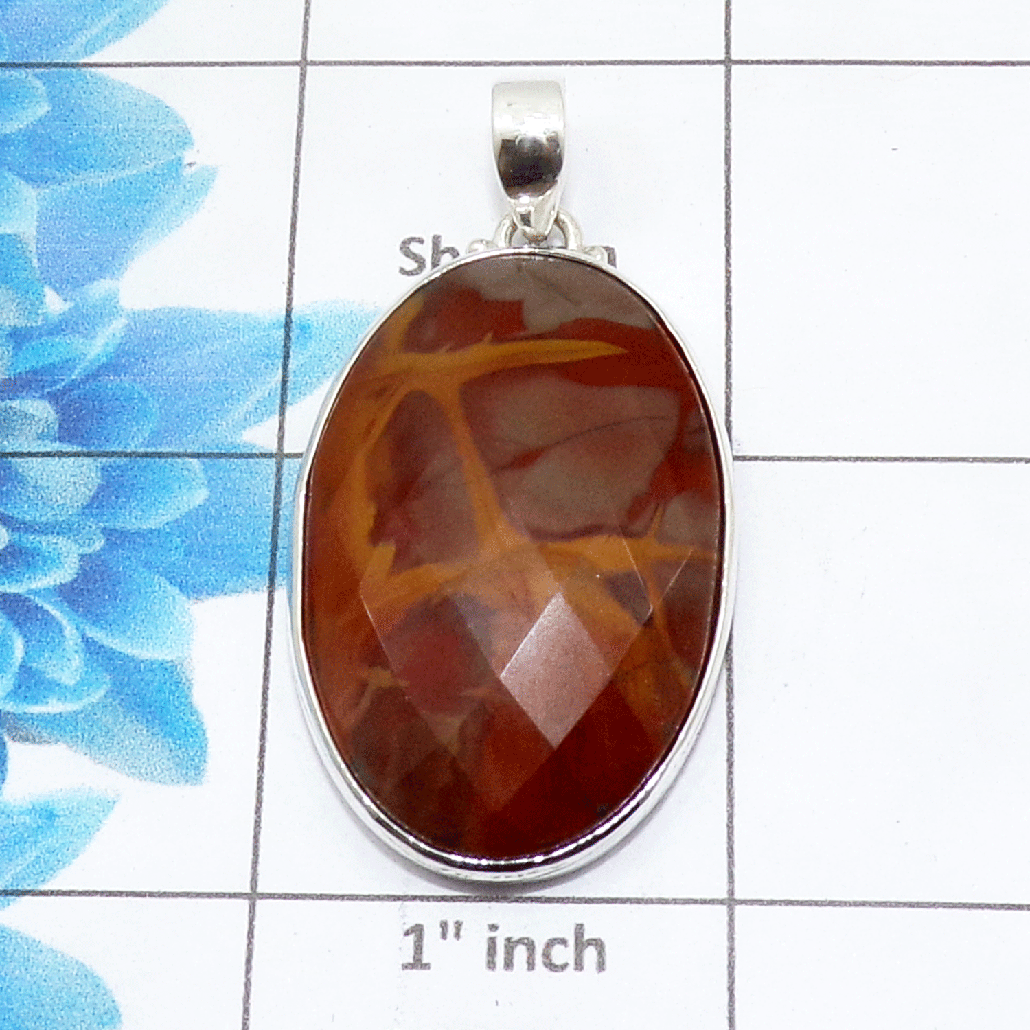 Natural Noreen Jasper Cab Pendant C - ISP502 - Oval Shape Solid 925 Sterling Silver Plain Setting Pendant