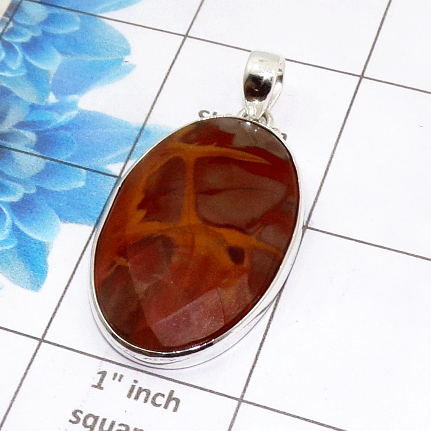 Natural Noreen Jasper Cab Pendant C - ISP502 - Oval Shape Solid 925 Sterling Silver Plain Setting Pendant