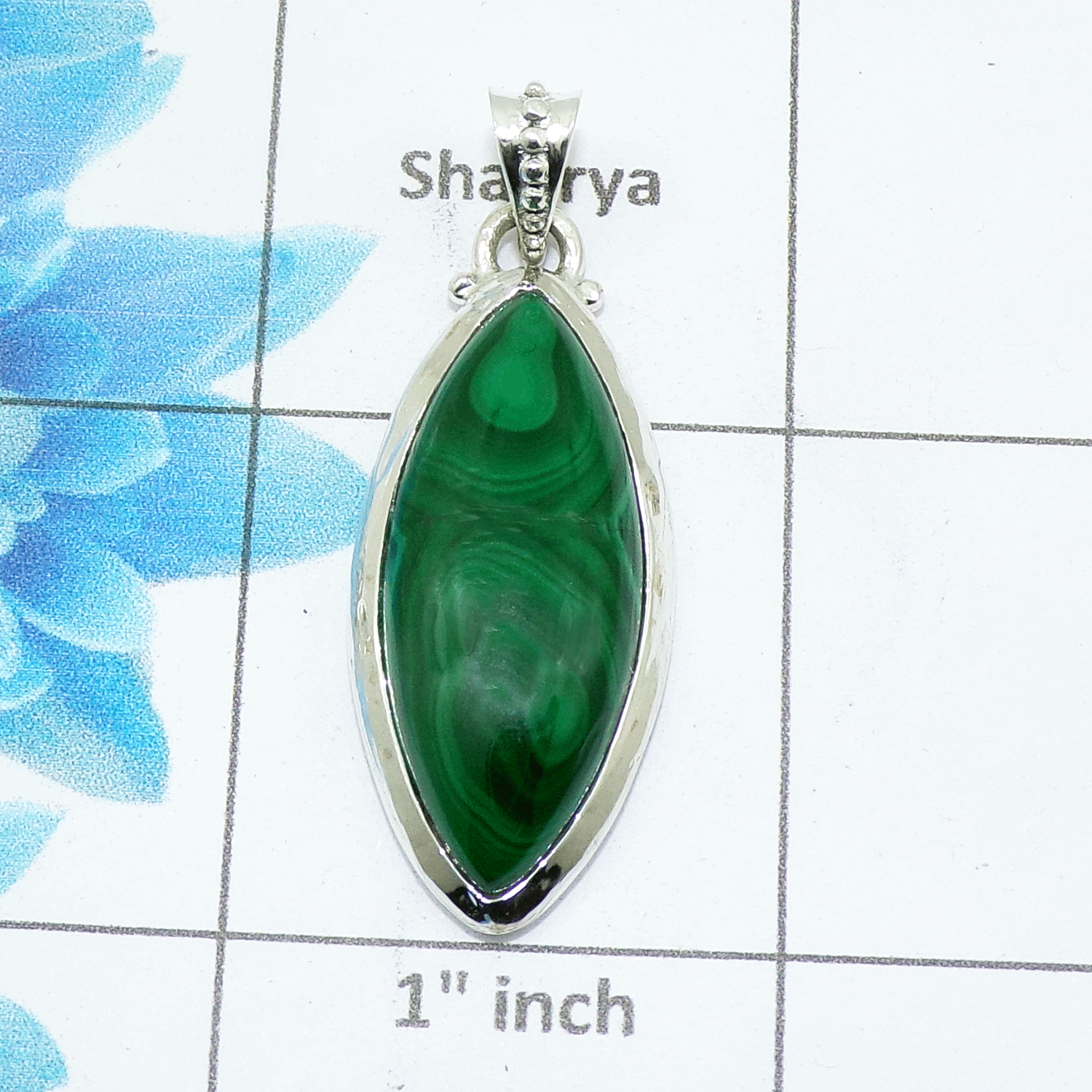 Natural Malachite Cab Pendant E - ISP503 - Marquise Shape Solid 925 Sterling Silver Plain Setting Pendant
